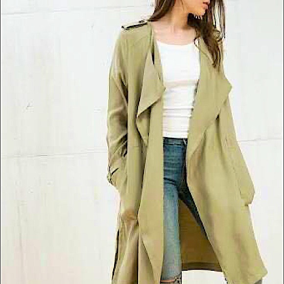 Love Tree Jackets & Blazers - Love Tree Olive Waterfall Front Duster Trench Coat